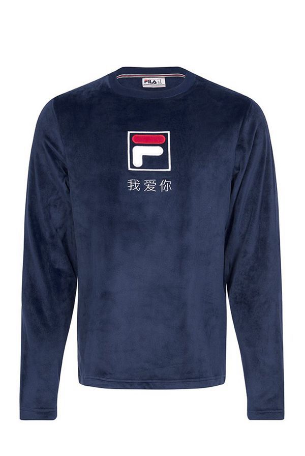 Camiseta De Manga Larga Fila Hombre Azul Marino / Blancas / Rojas - Dalbert Velour Manga Larga - Esp